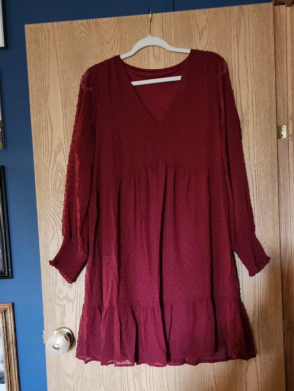 Unbranded Maroon Dress With Sheer Sleeves - Size M